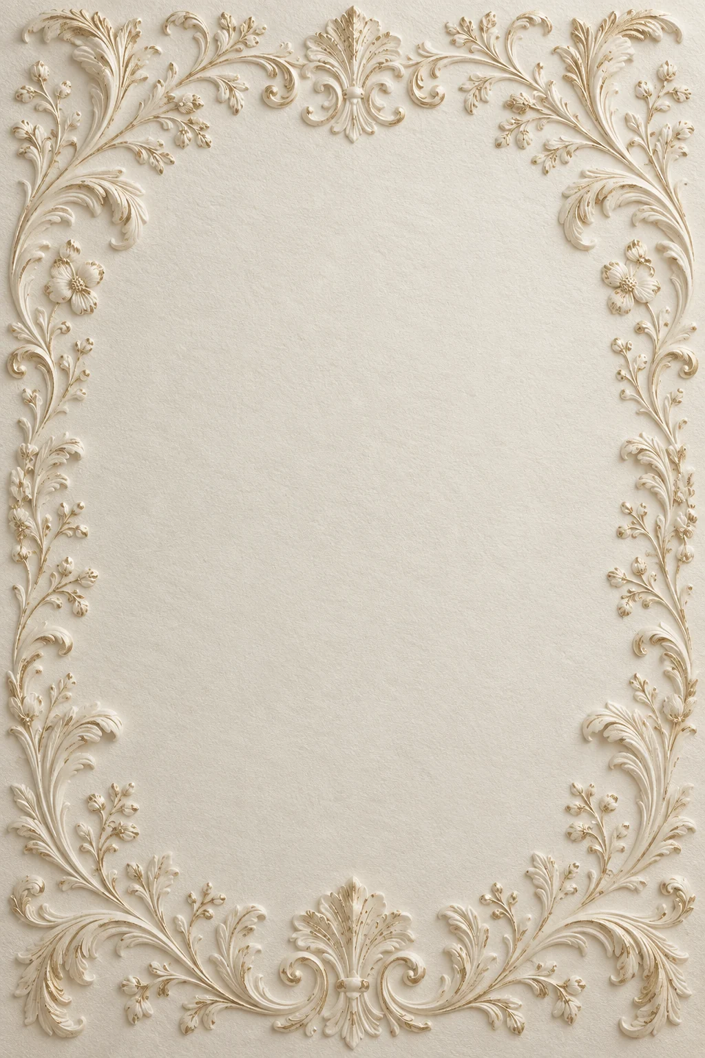 Ivory flowers and delicate gold botanical relief around cream paper